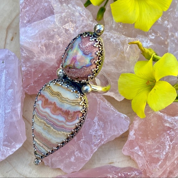 Artisan handmade Opal and agate ring - Picture 2 of 3